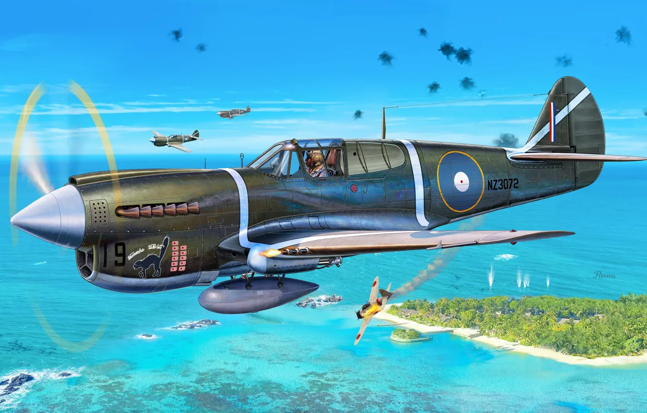 Photo wallpaper P-40 Warhawk, combat aircraft, Kittyhawk Mk.III, P-40M