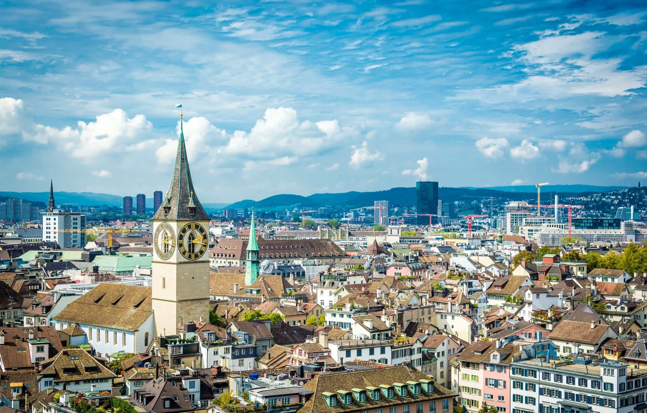 Photo wallpaper home, Switzerland, panorama, Zurich, Grosmunster
