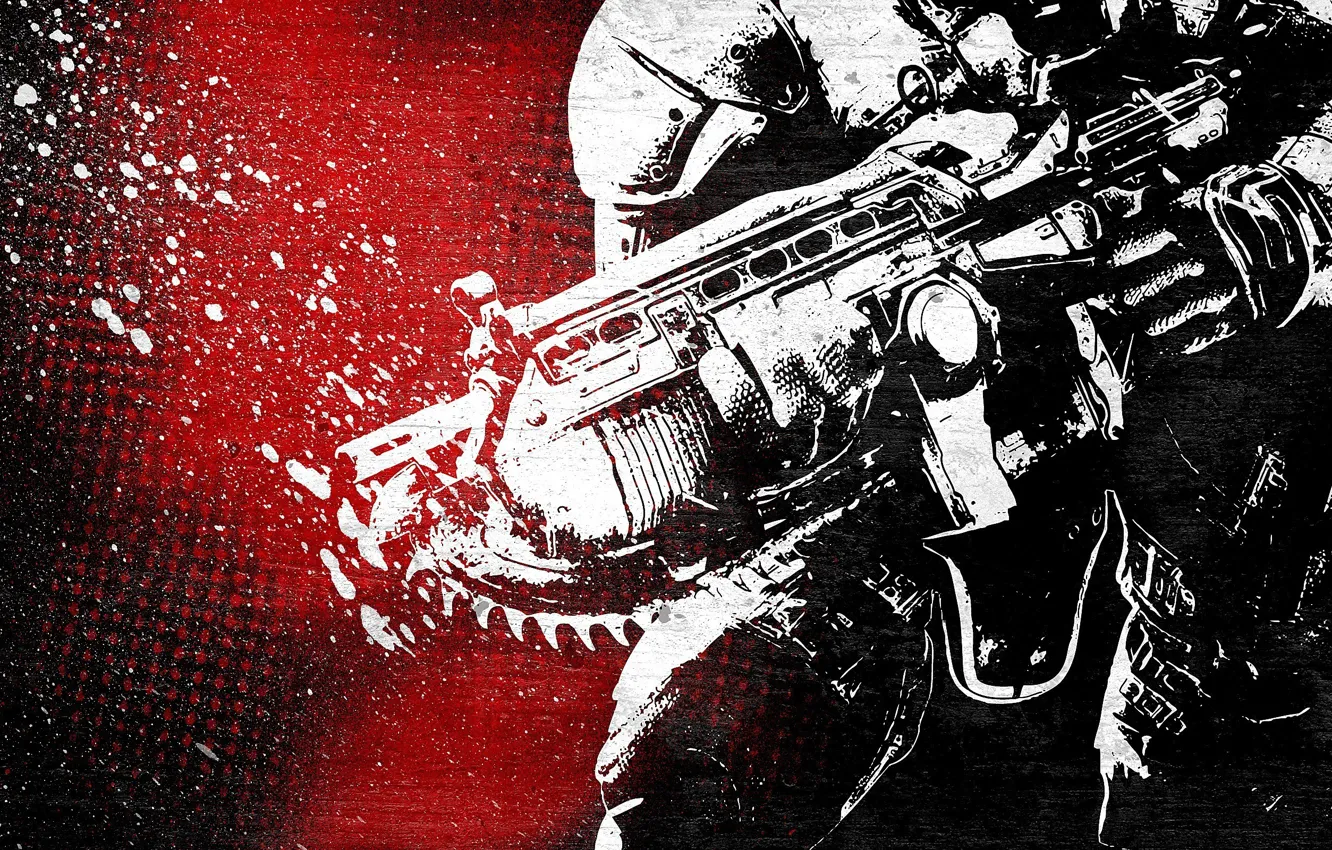 Photo wallpaper Marcus Fenix, Gears Of War, assault rifle with chainsaw chain