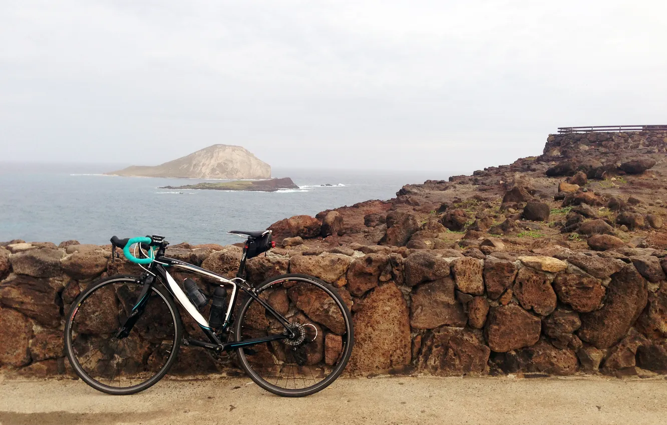 Photo wallpaper sea, shore, bike, halt