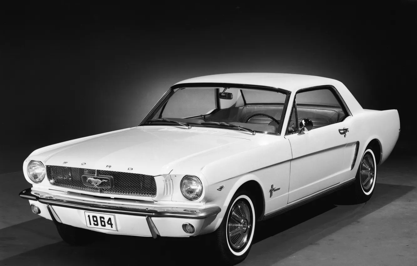 Photo wallpaper machine, white, Ford Mustang, Ford, 1964