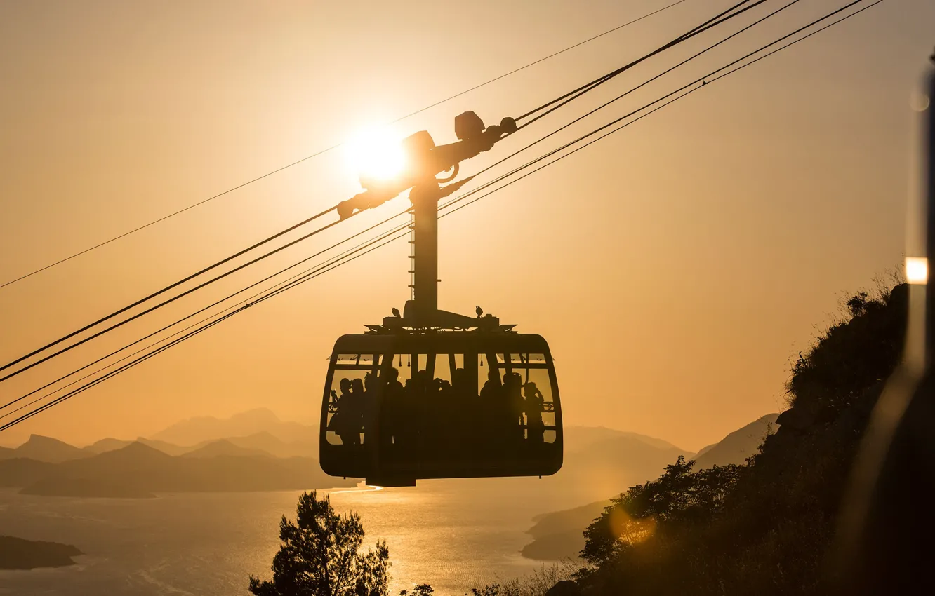 Photo wallpaper sea, people, height, the evening, overview, Croatia, Dubrovnik, the funicular