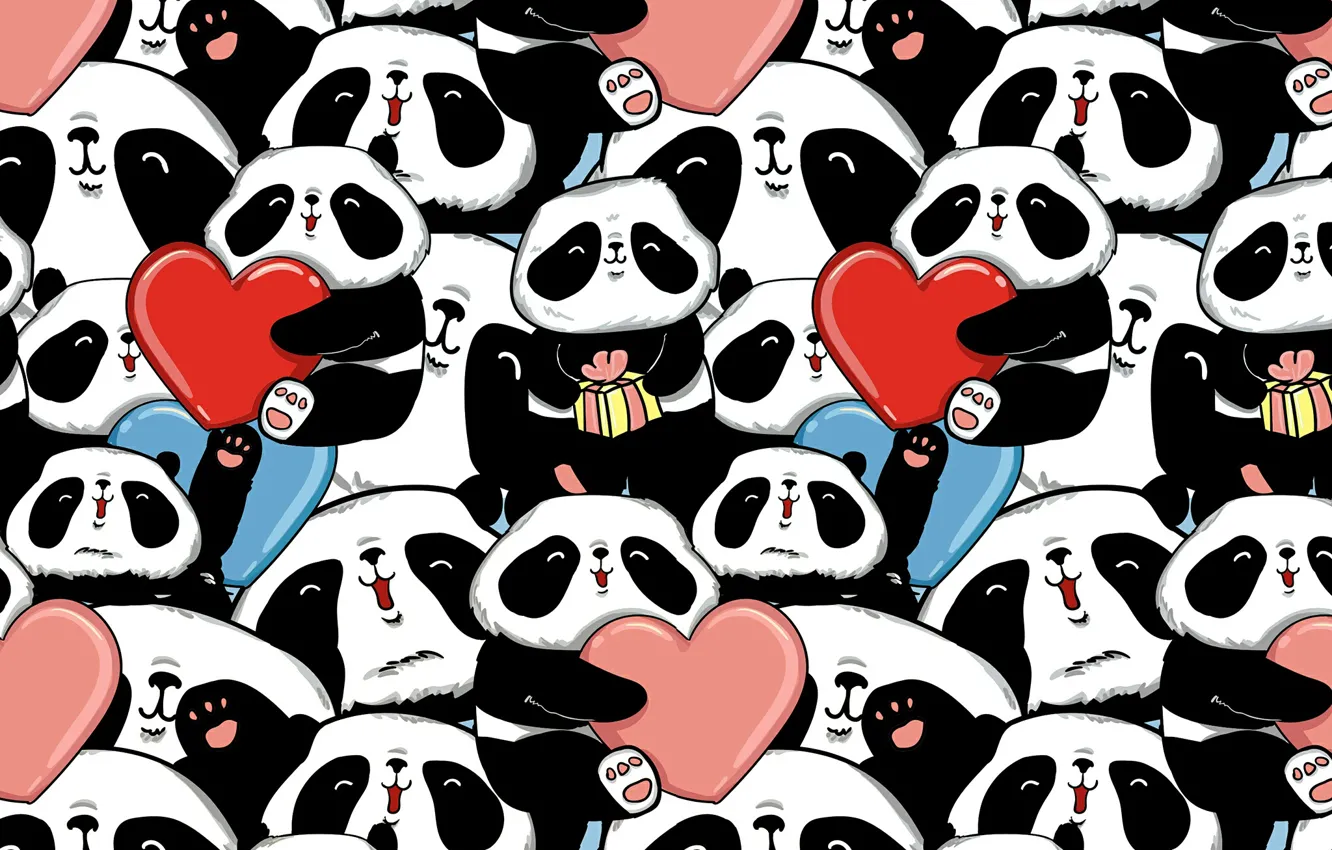 Photo wallpaper bear, Panda, hearts