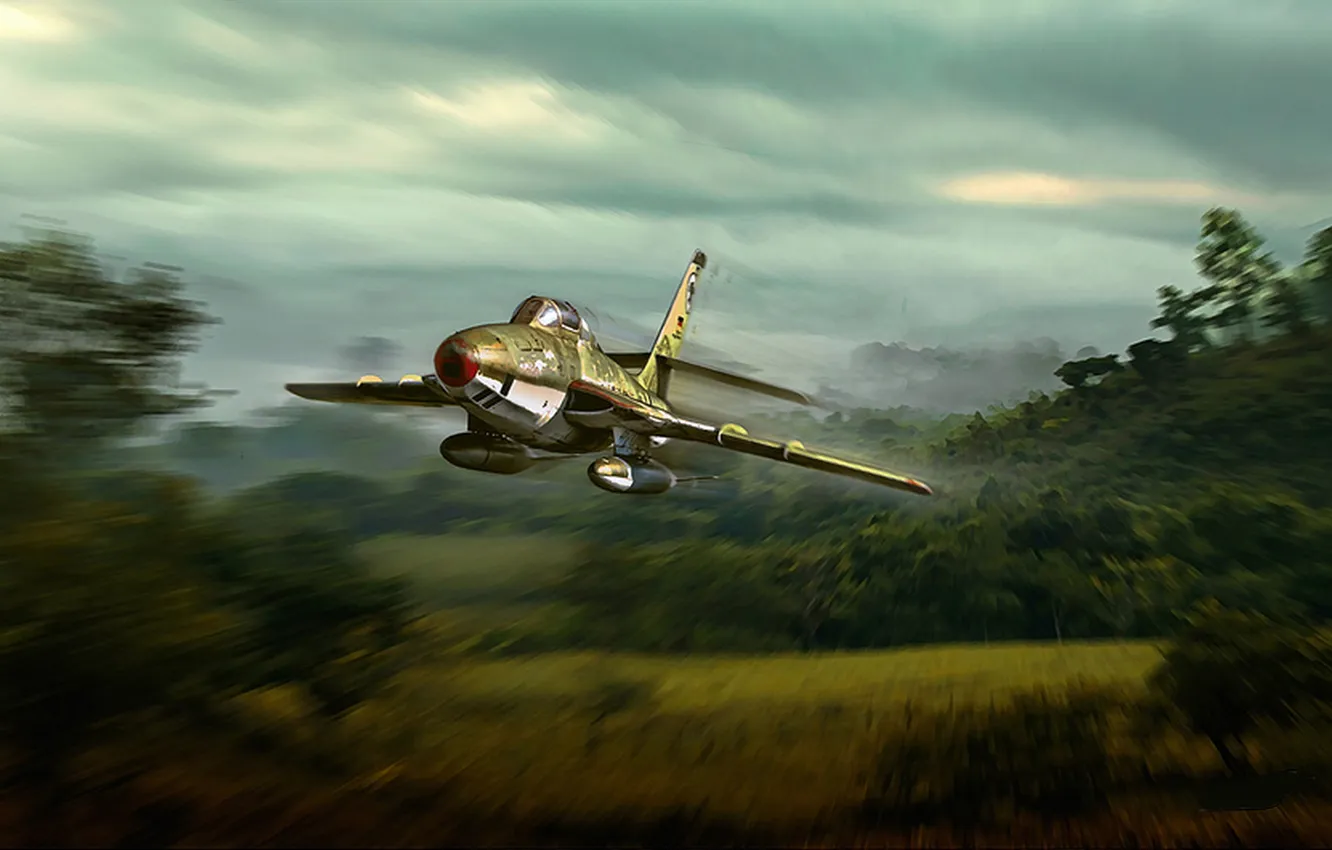 Photo wallpaper The plane, Flight, Fighter, Art, Peter Van Stigt