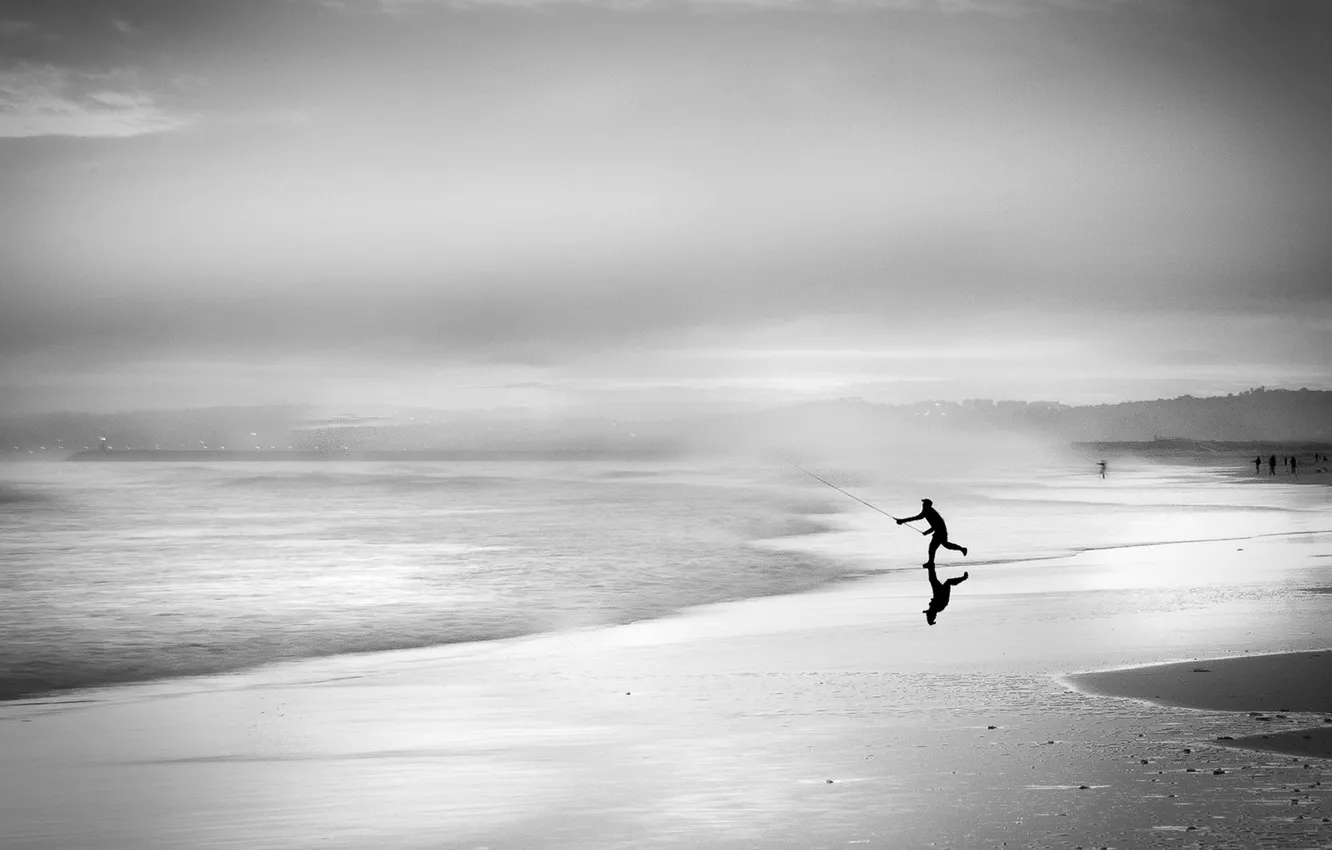 Photo wallpaper sea, nature, fisherman