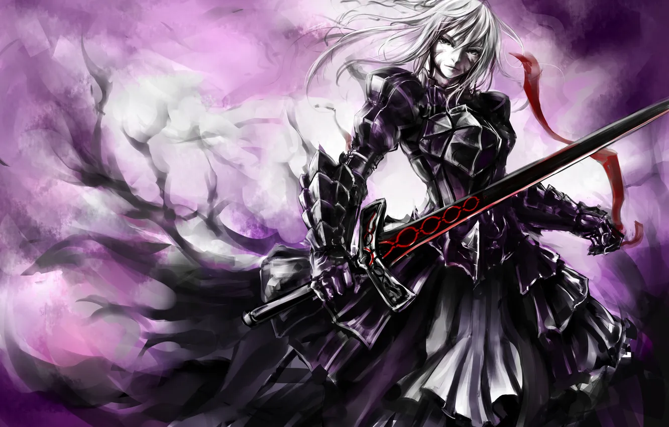 Photo wallpaper look, girl, weapons, magic, armor, art, dark saber, fate