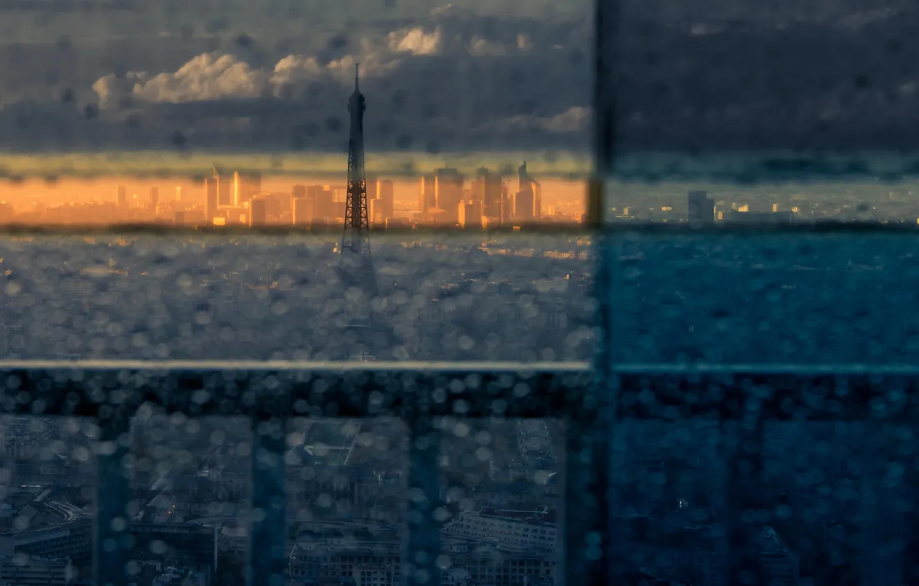 Photo wallpaper the city, rain, Paris, view, window, Eiffel tower