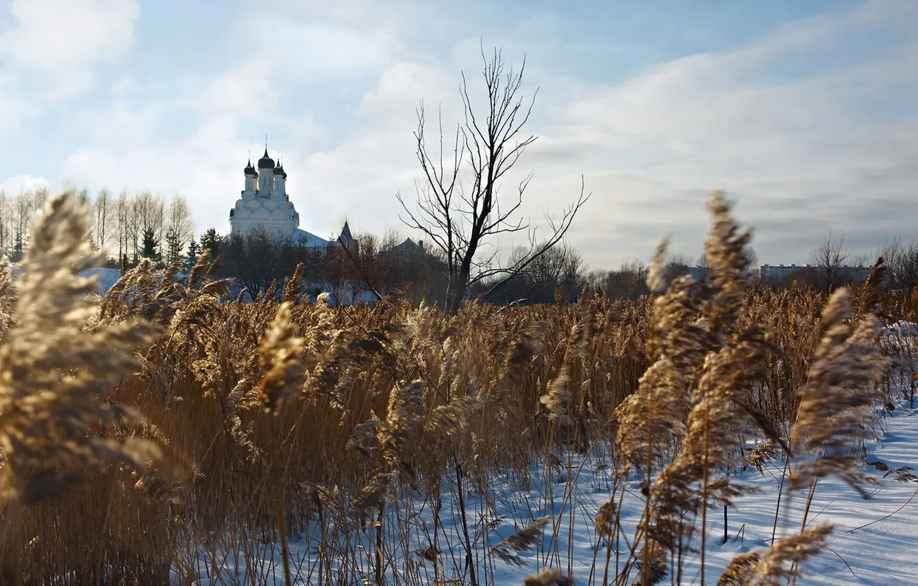 Photo wallpaper winter, sunset, temple
