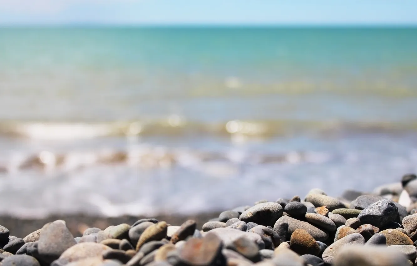 Photo wallpaper wave, beach, macro, stones, shore, day, surf, macro