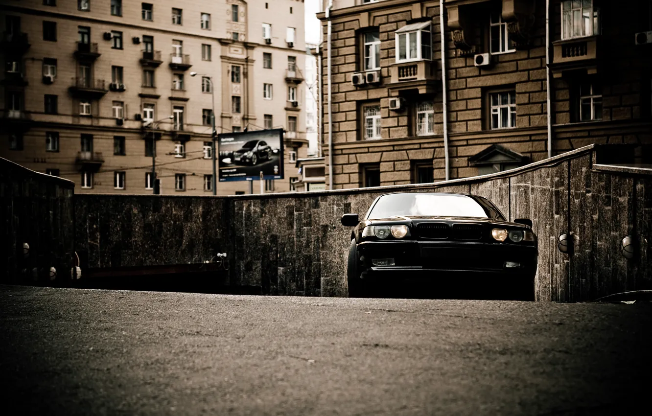 Photo wallpaper the city, street, building, bmw, home, Boomer, seven, e38