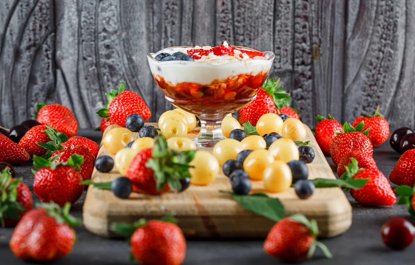 Photo wallpaper ice cream, berries, ramekin, dessert, different