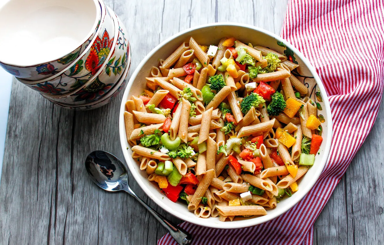 Photo wallpaper spoon, vegetables, pasta