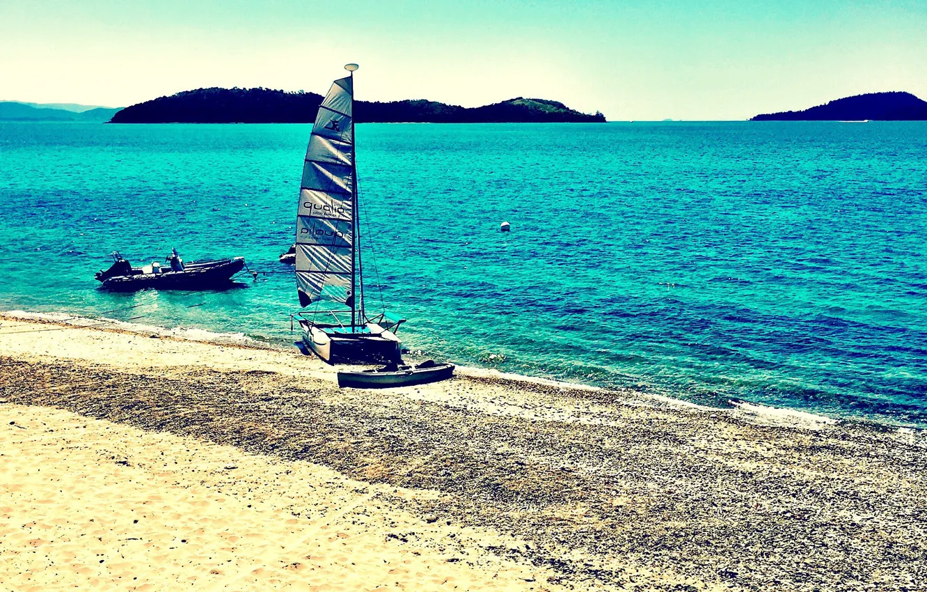 Photo wallpaper sand, sea, beach, boat