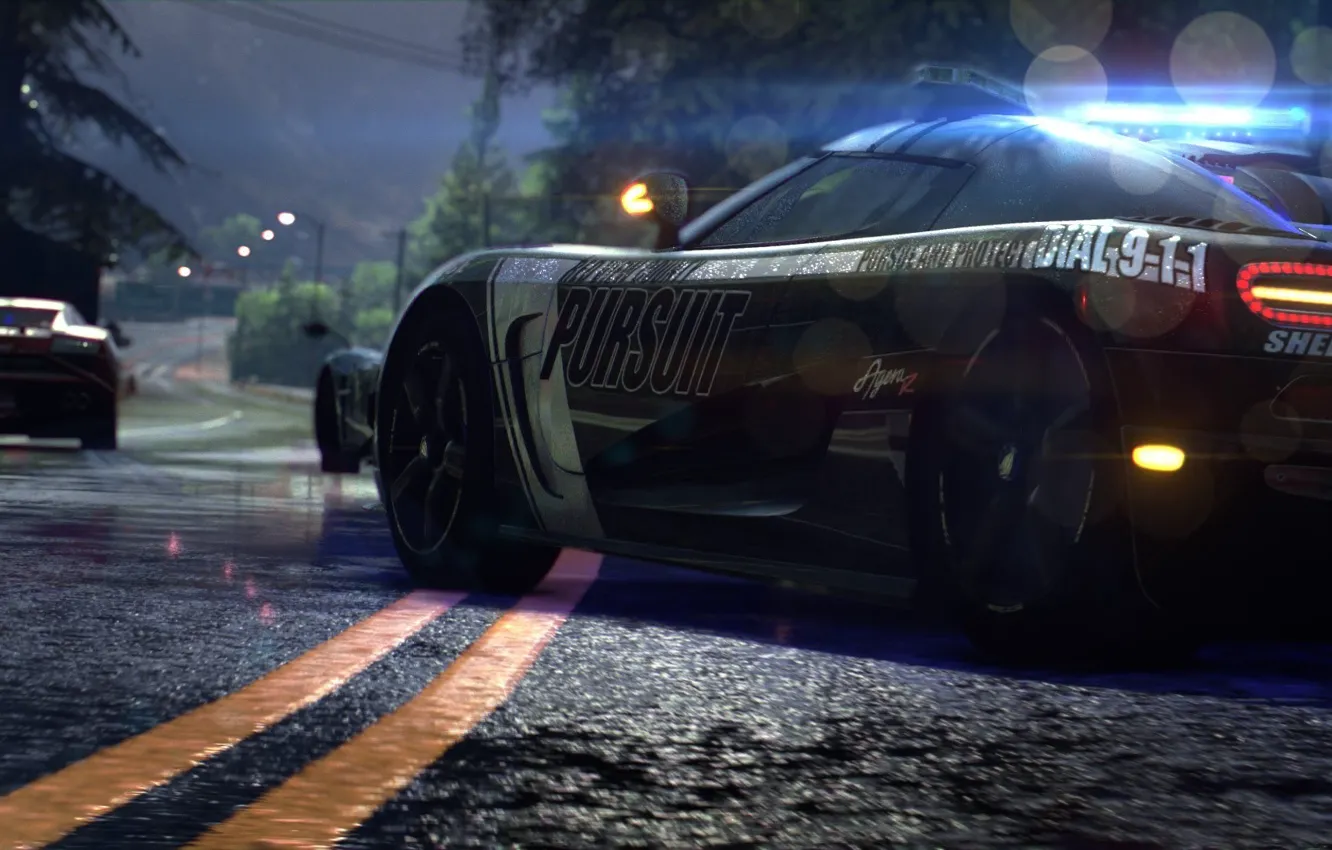 Photo wallpaper night, police, chase, Koenigsegg, supercar, Need for Speed Rivals