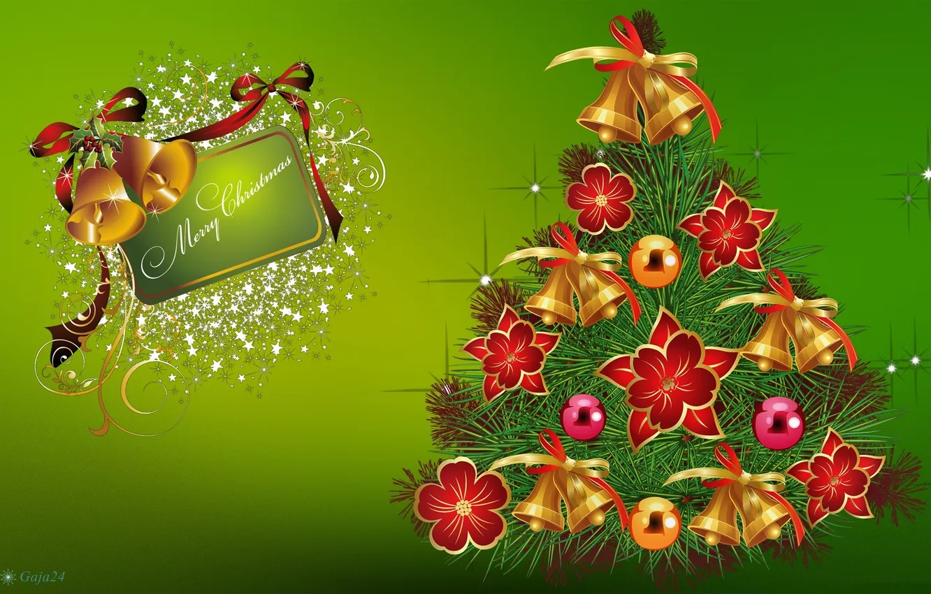 Photo wallpaper tree, new year, spruce, Christmas, bells