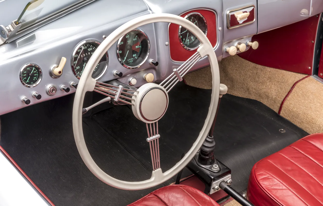 Photo wallpaper Porsche, Salon, Speedometer, 1953, Classic, The wheel, Classic car, Porsche 356