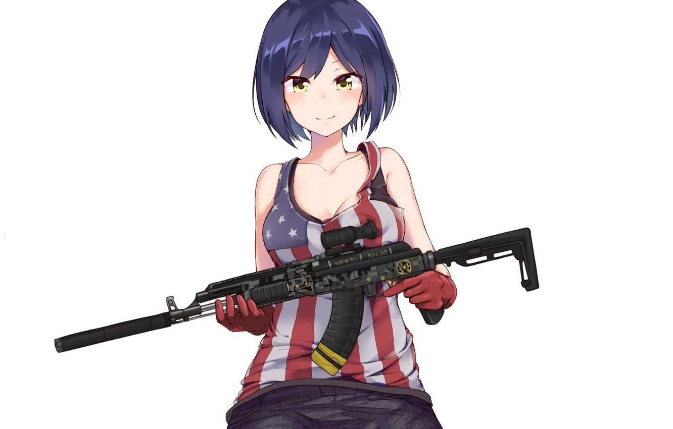Photo wallpaper girl, weapons, background, Virtual youtuber