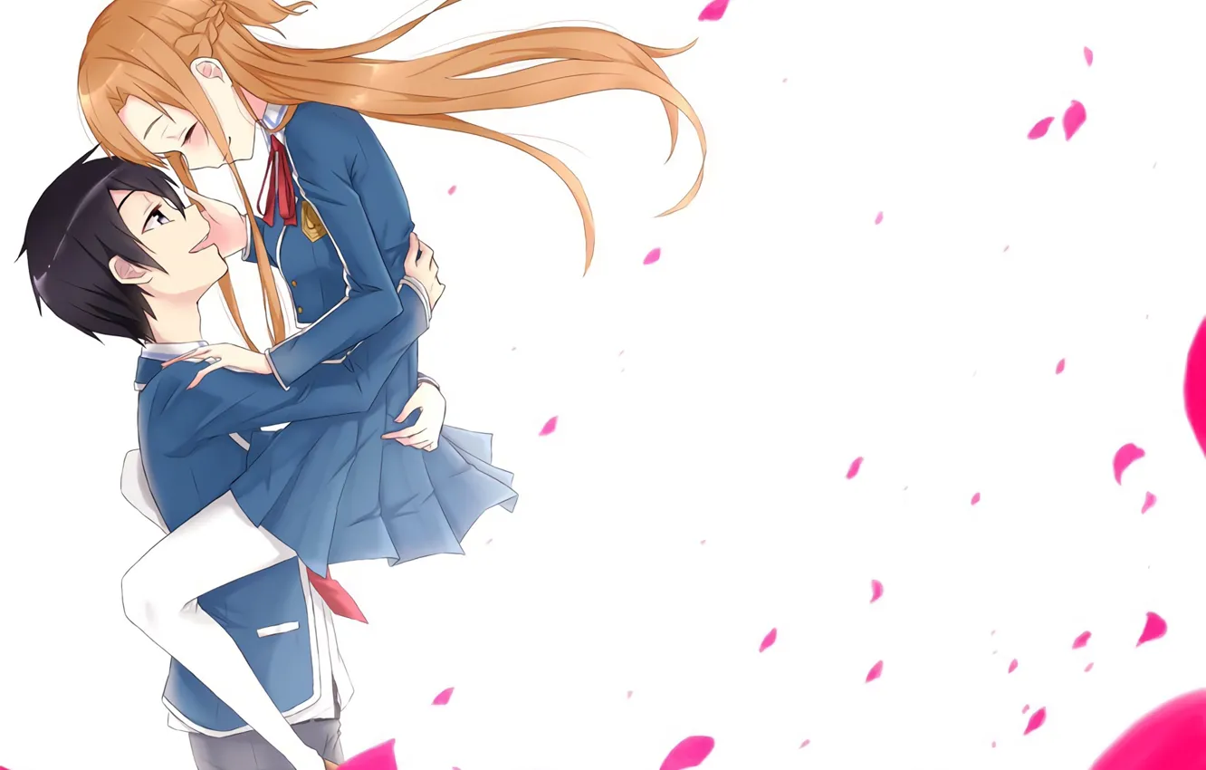 Photo wallpaper look, romance, anime, art, pair, guy, two, sword art online