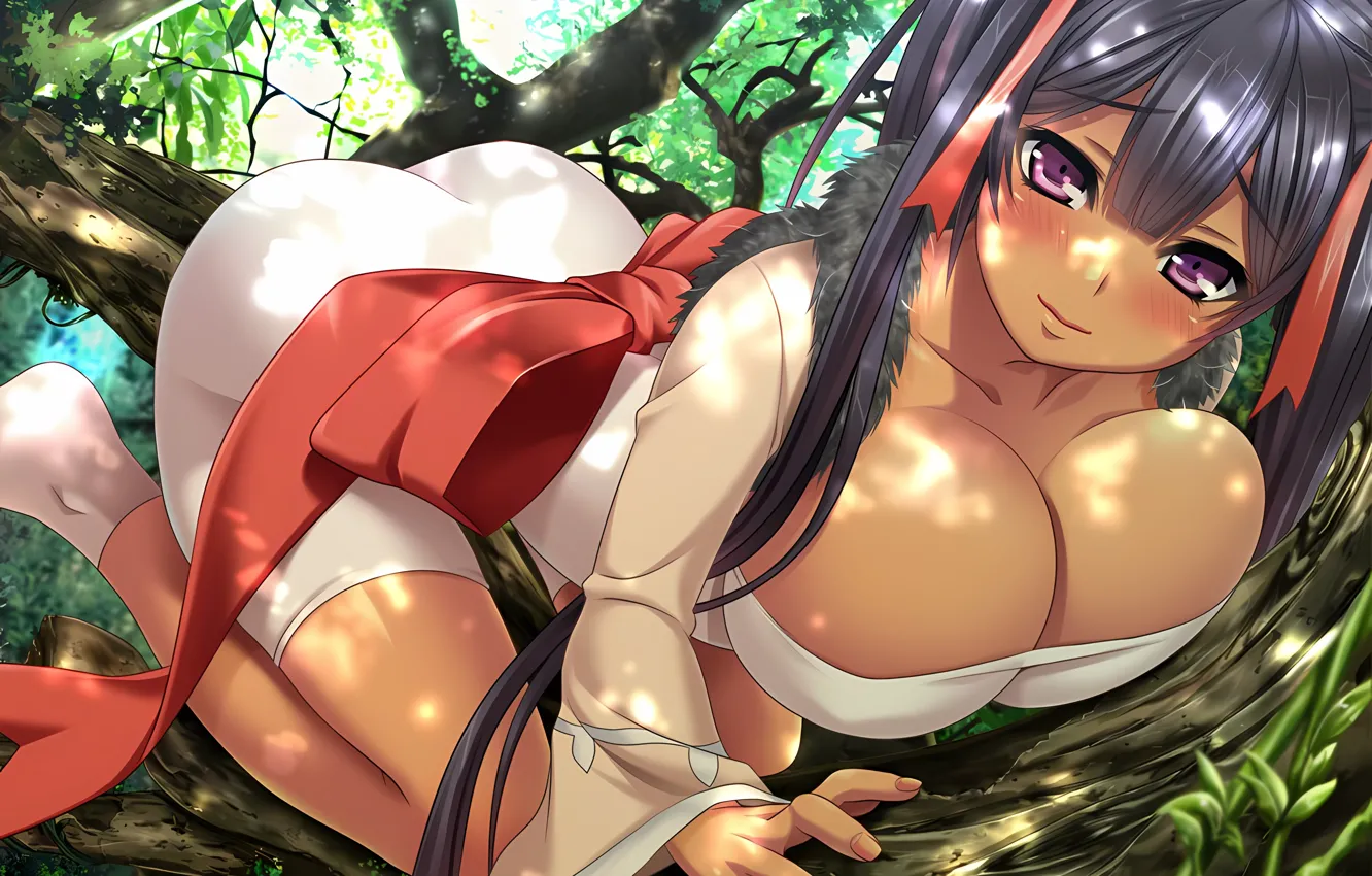 Photo wallpaper girl, grass, sexy, ass, forest, cleavage, long hair, legs