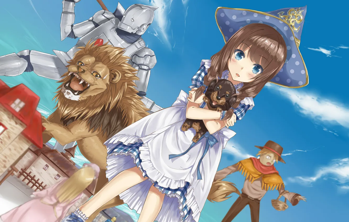 Photo wallpaper metal, the city, dog, Leo, art, girl, puppy, Ellie