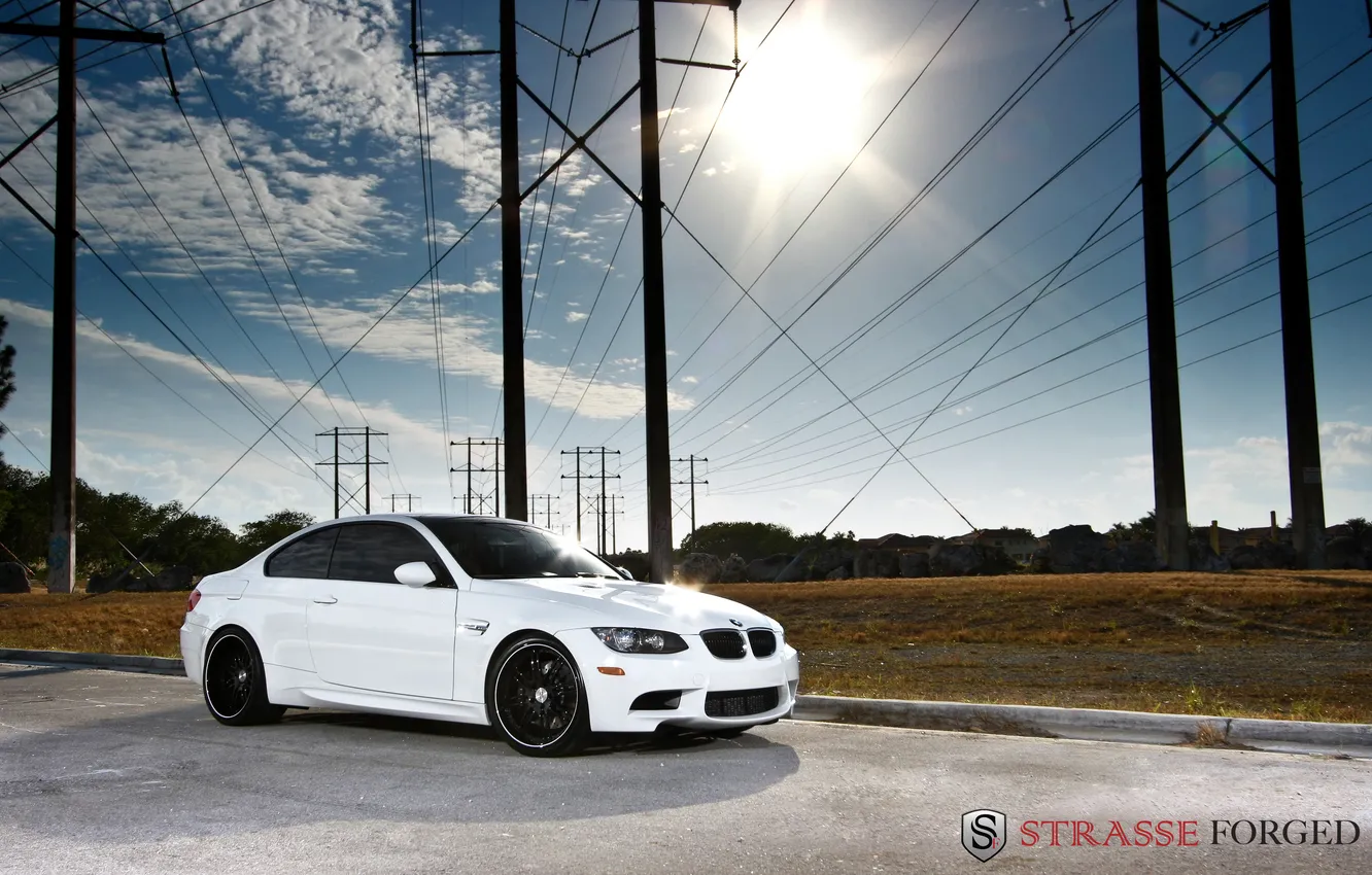 Photo wallpaper white, the sun, posts, BMW, BMW, white, e92