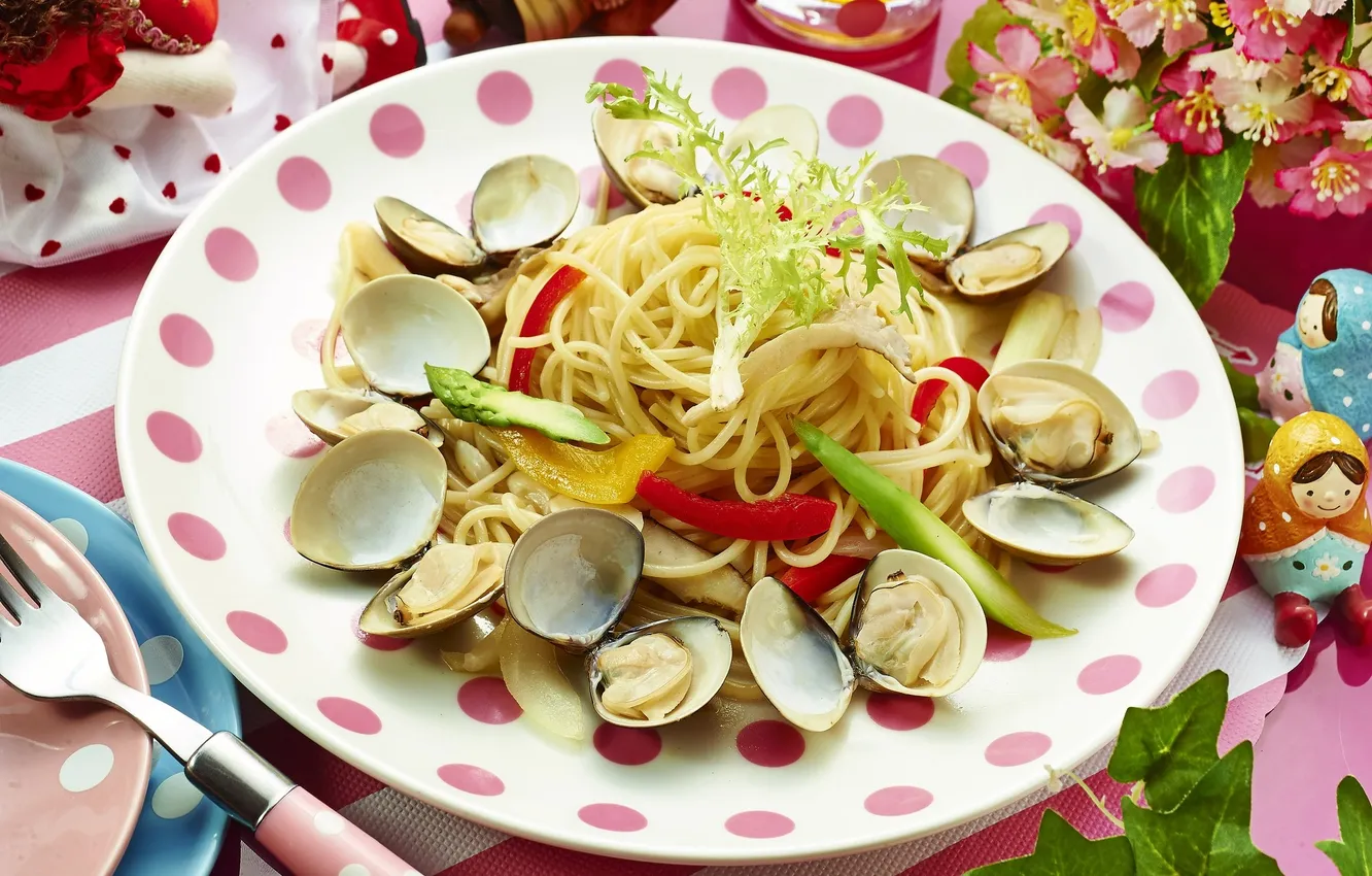 Photo wallpaper vegetables, shellfish, pasta