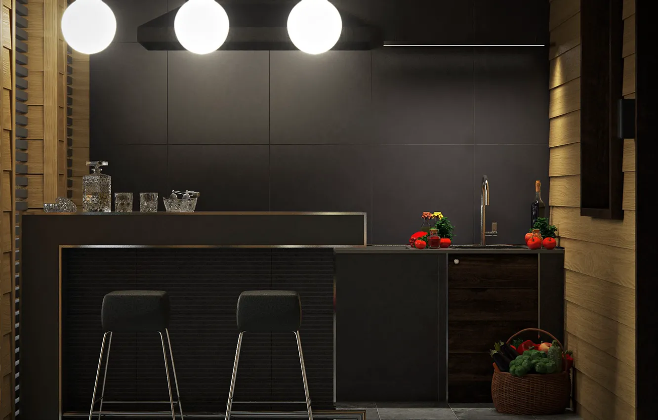 Photo wallpaper lighting, kitchen, the room, exterior day, Bathhouse