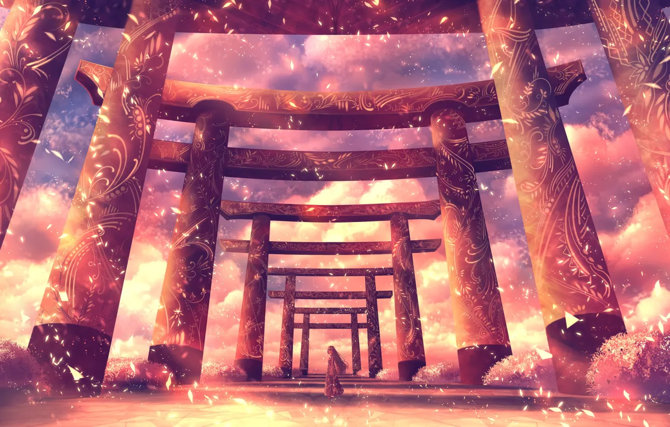 Photo wallpaper the sky, girl, torii