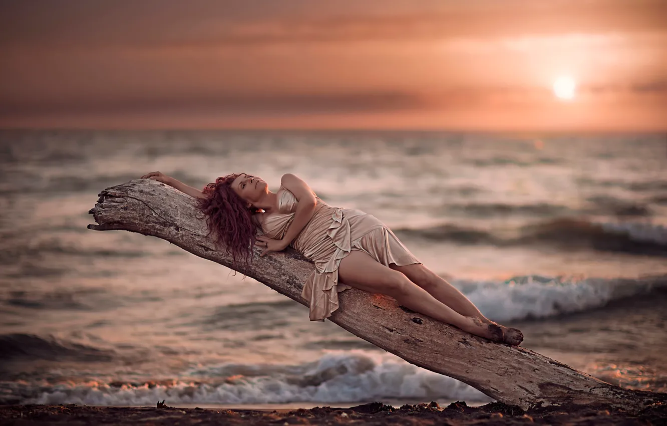 Photo wallpaper girl, shore, dress, surf, legs, Dennis Drozhzhin