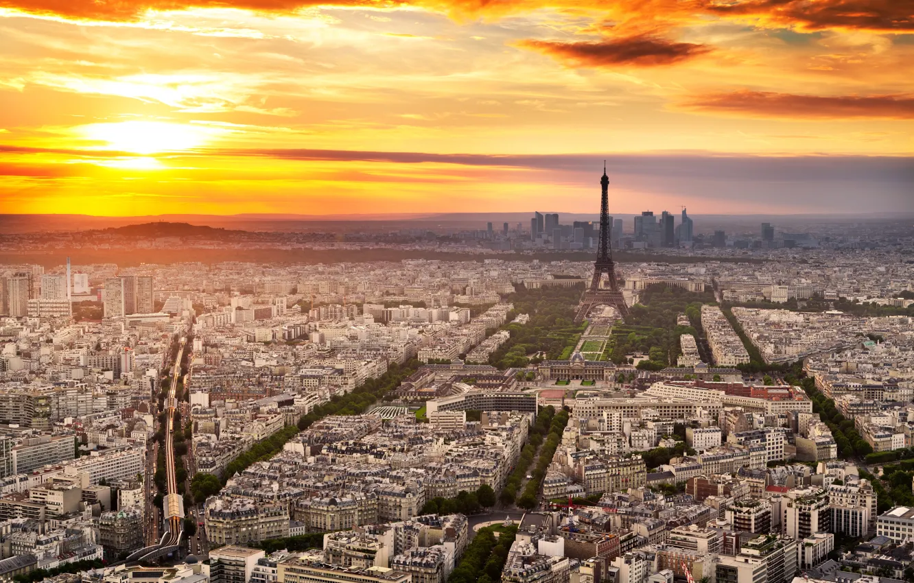 Photo wallpaper the sky, clouds, sunset, the city, France, Paris, Eiffel tower, Paris