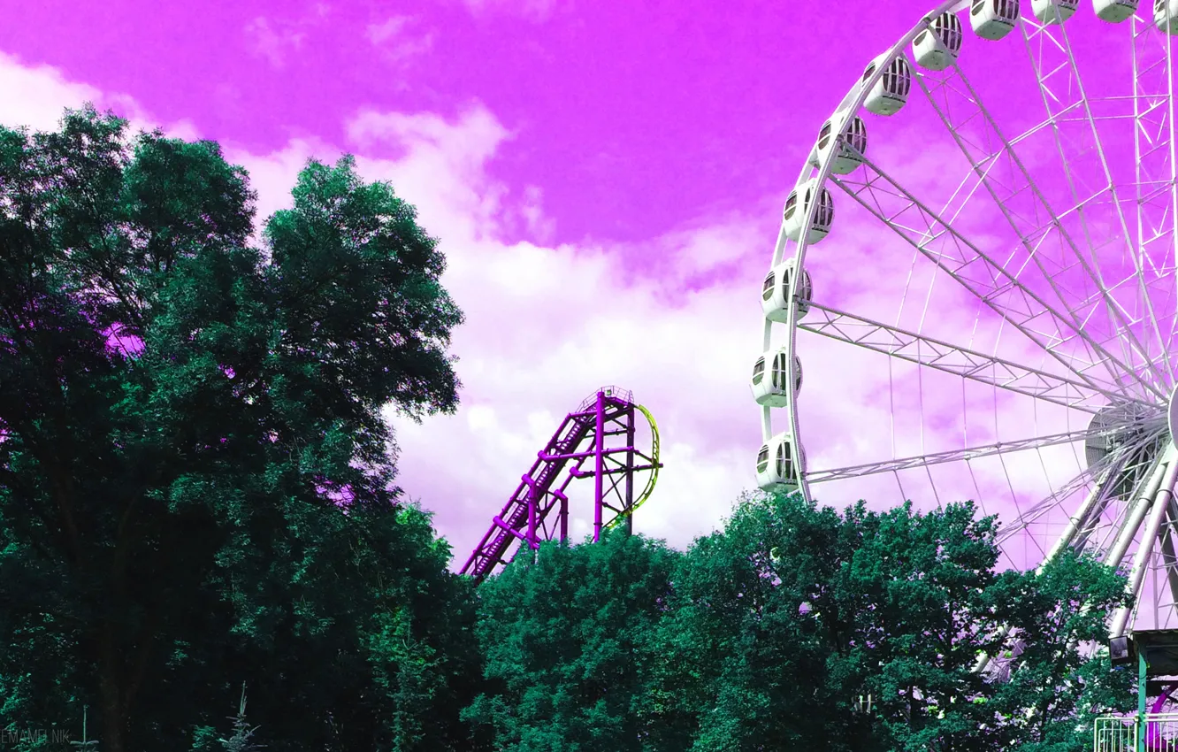 Photo wallpaper the sky, landscape, nature, beauty, wheel, Peter, Saint Petersburg, the carousel