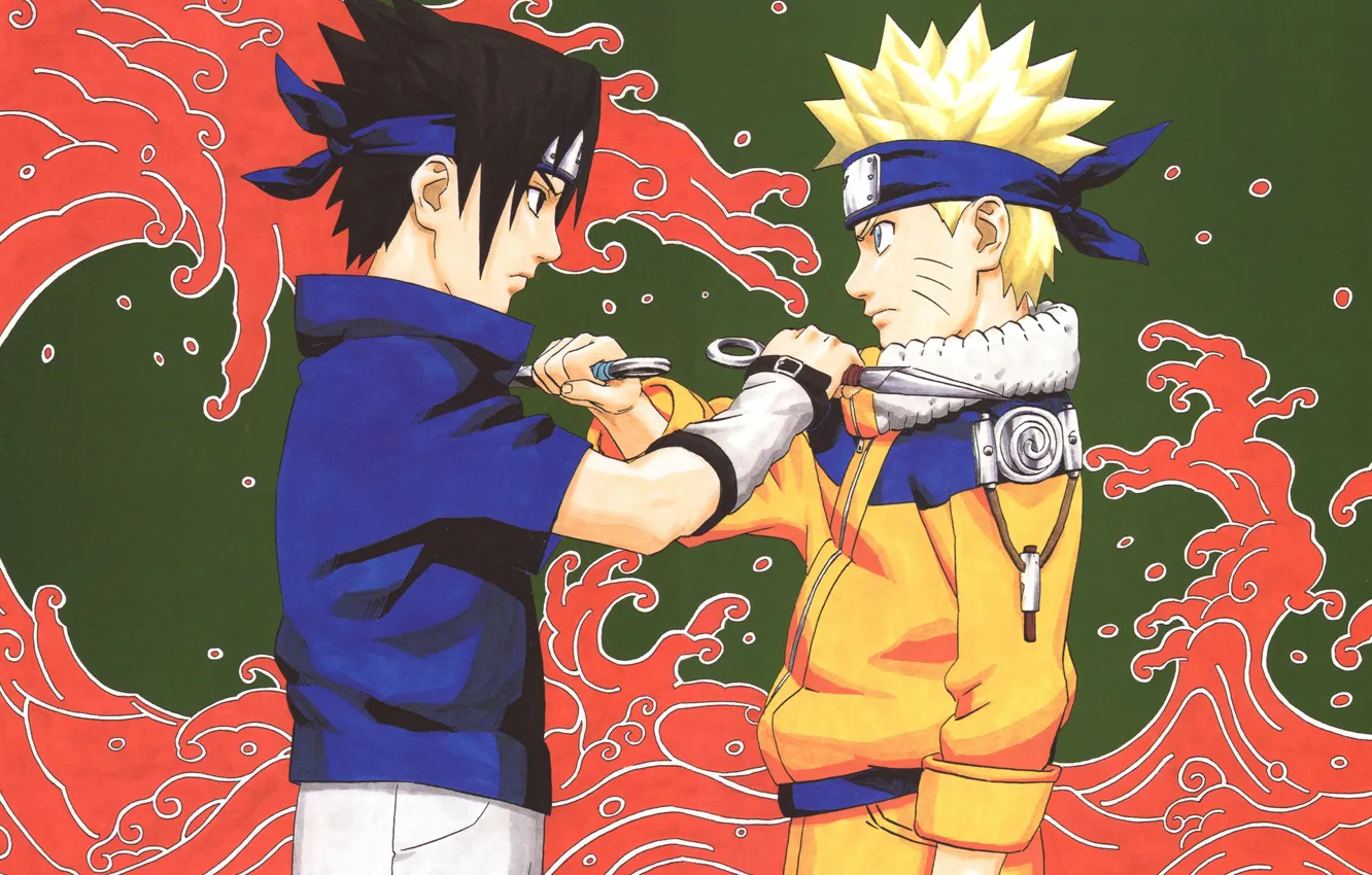 Photo wallpaper the opposition, Naruto, Naruto, Sasuke Uchiha, Uzumaki Naruto, kunai