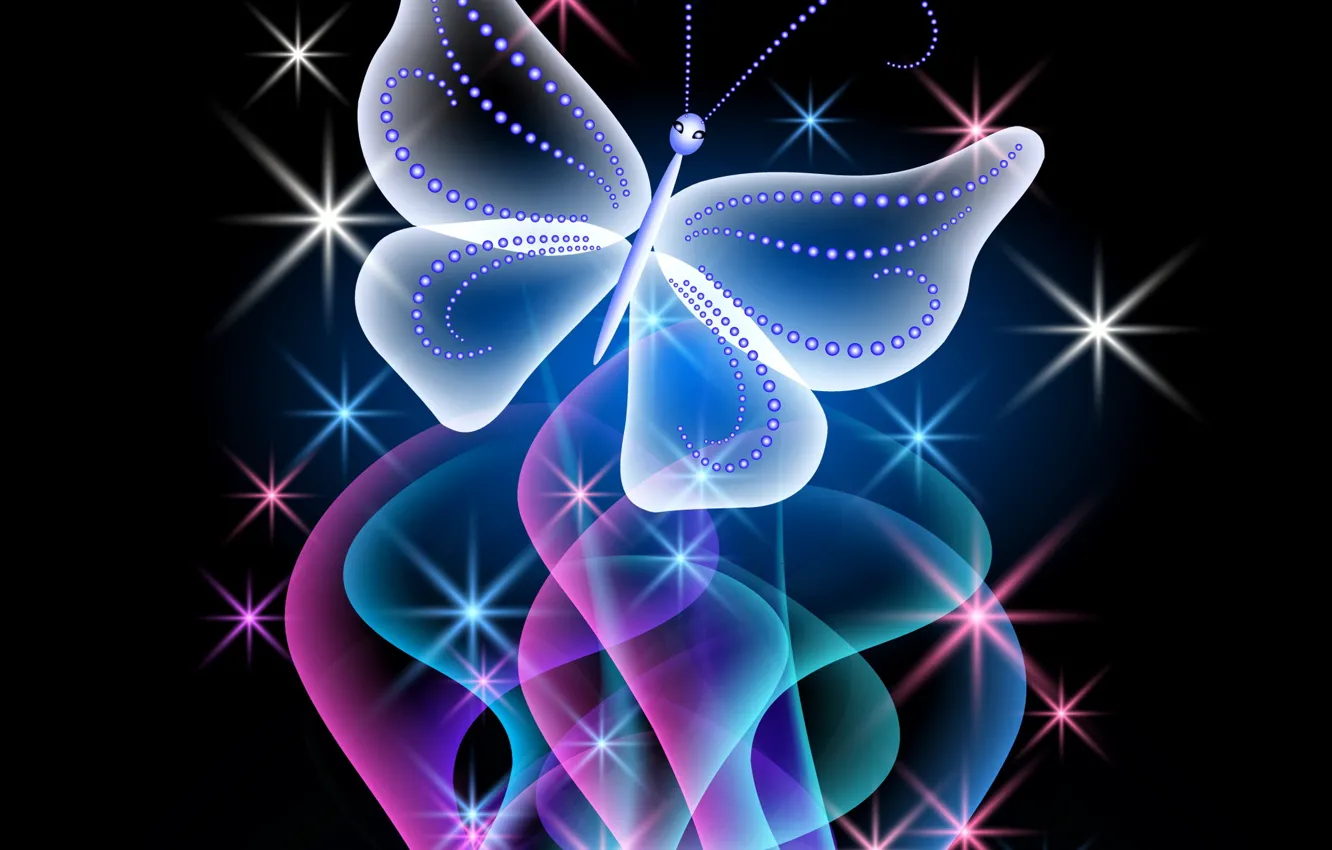 Photo wallpaper butterfly, abstract, design, blue, pink, butterfly, glow, neon