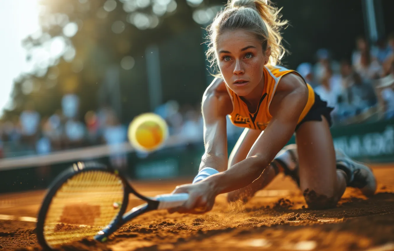 Photo wallpaper girl, sport, the ball, racket, tennis, digital art, AI art, The Art of Artificial Intelligence