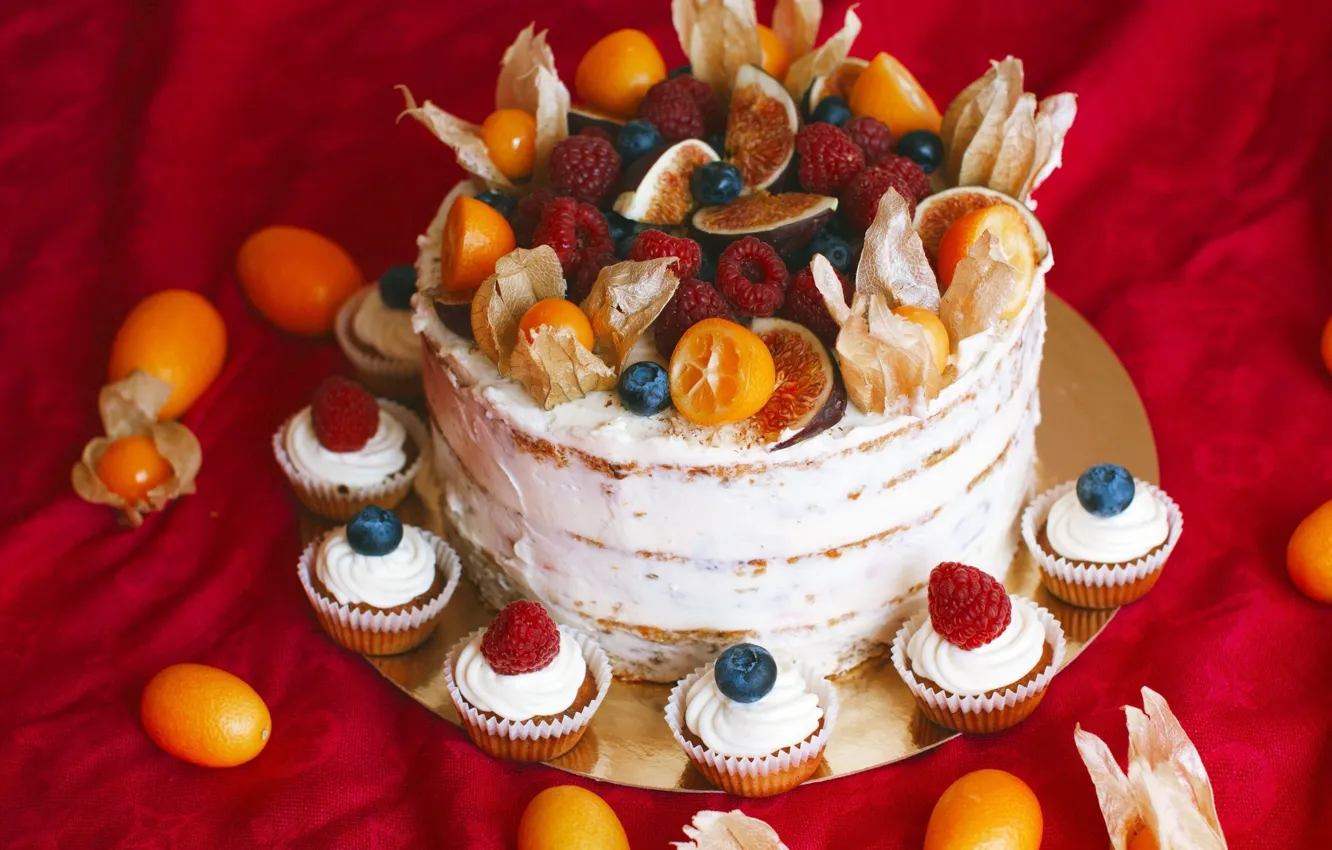 Photo wallpaper berries, cake, cupcakes