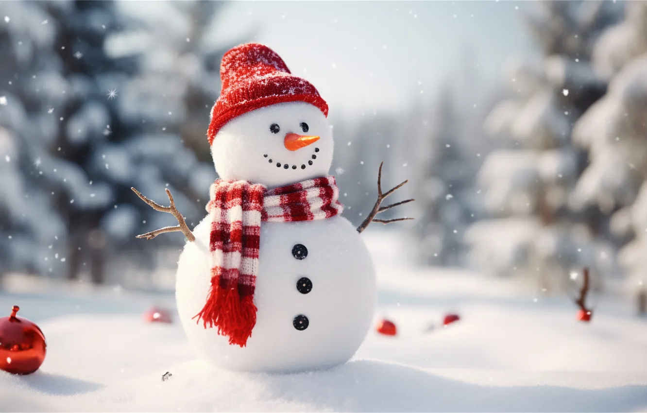 Photo wallpaper winter, snow, new year, Christmas, snowman, Christmas, winter, snow