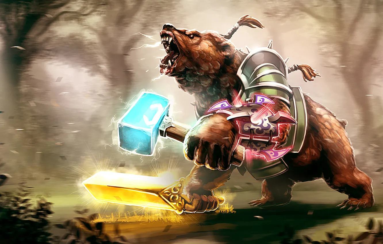 Photo wallpaper bear, Valve, art, warrior, dota 2, Lone druid