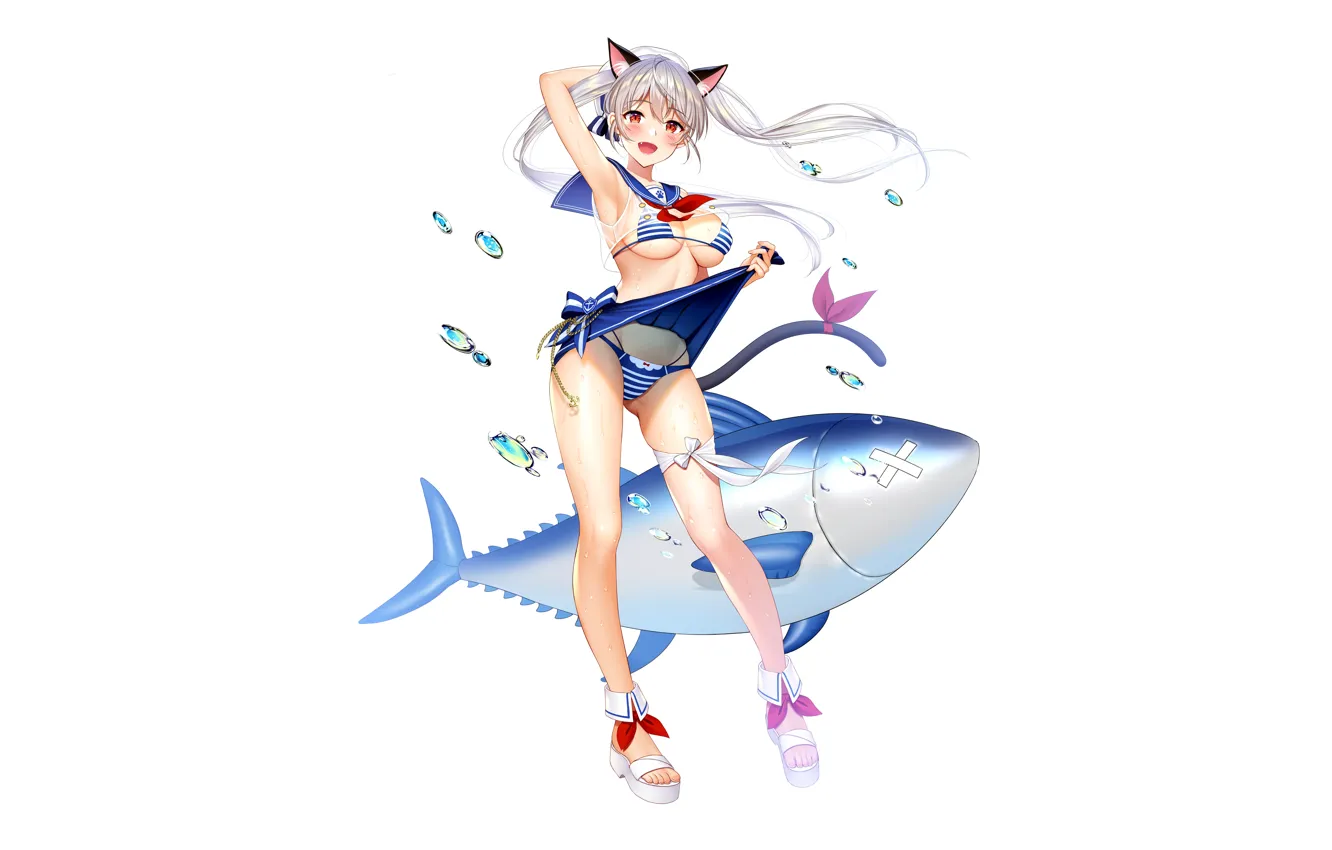 Photo wallpaper girl, sexy, cleavage, long hair, boobs, anime, beautiful, red eyes