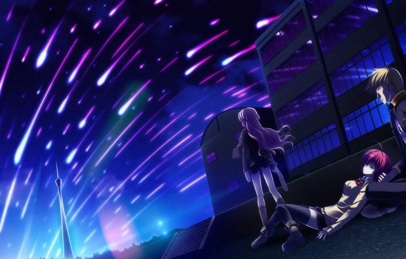 Photo wallpaper the sky, girl, stars, night, gun, weapons, anime, art