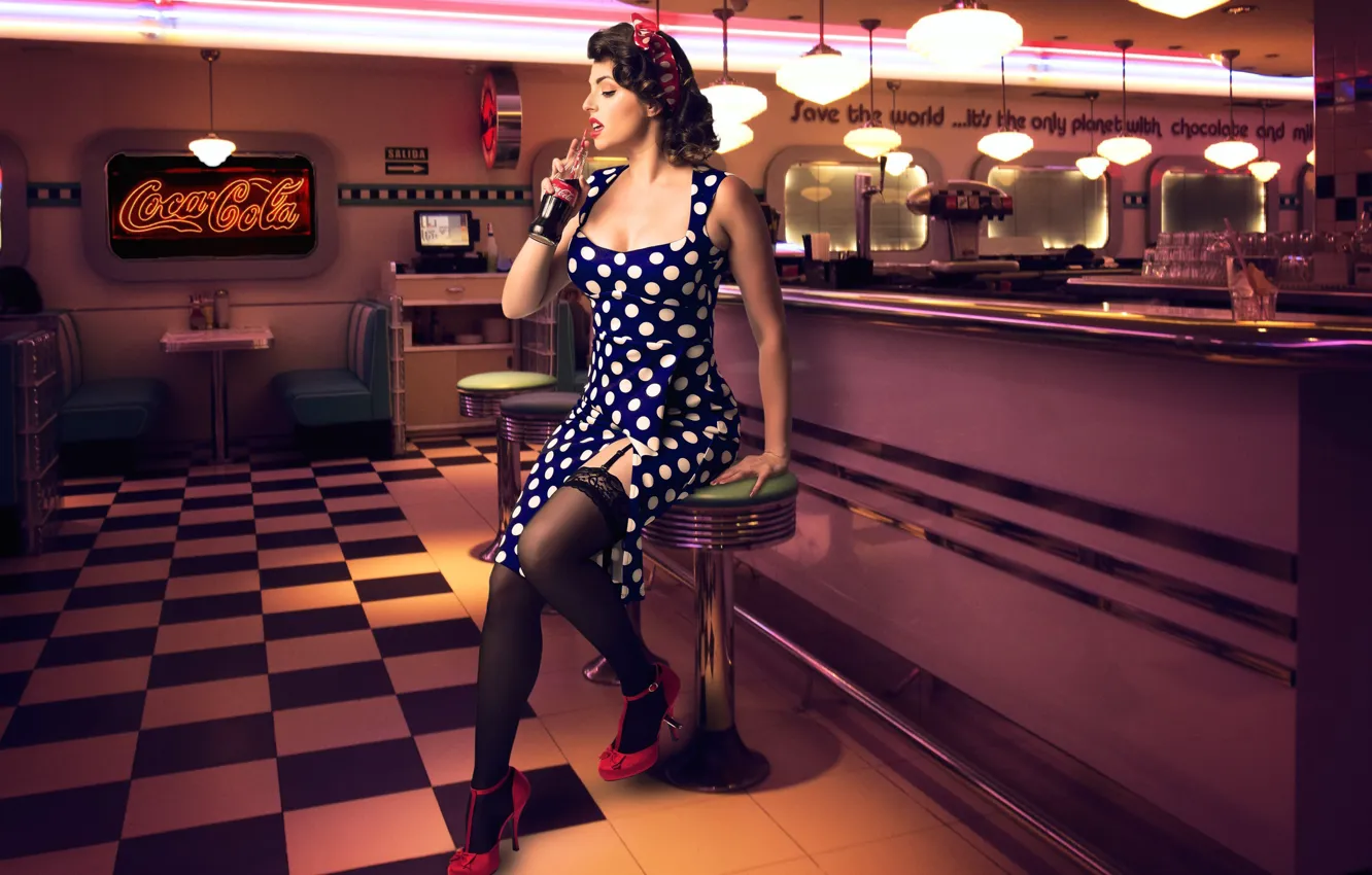 Photo wallpaper girl, pose, bar