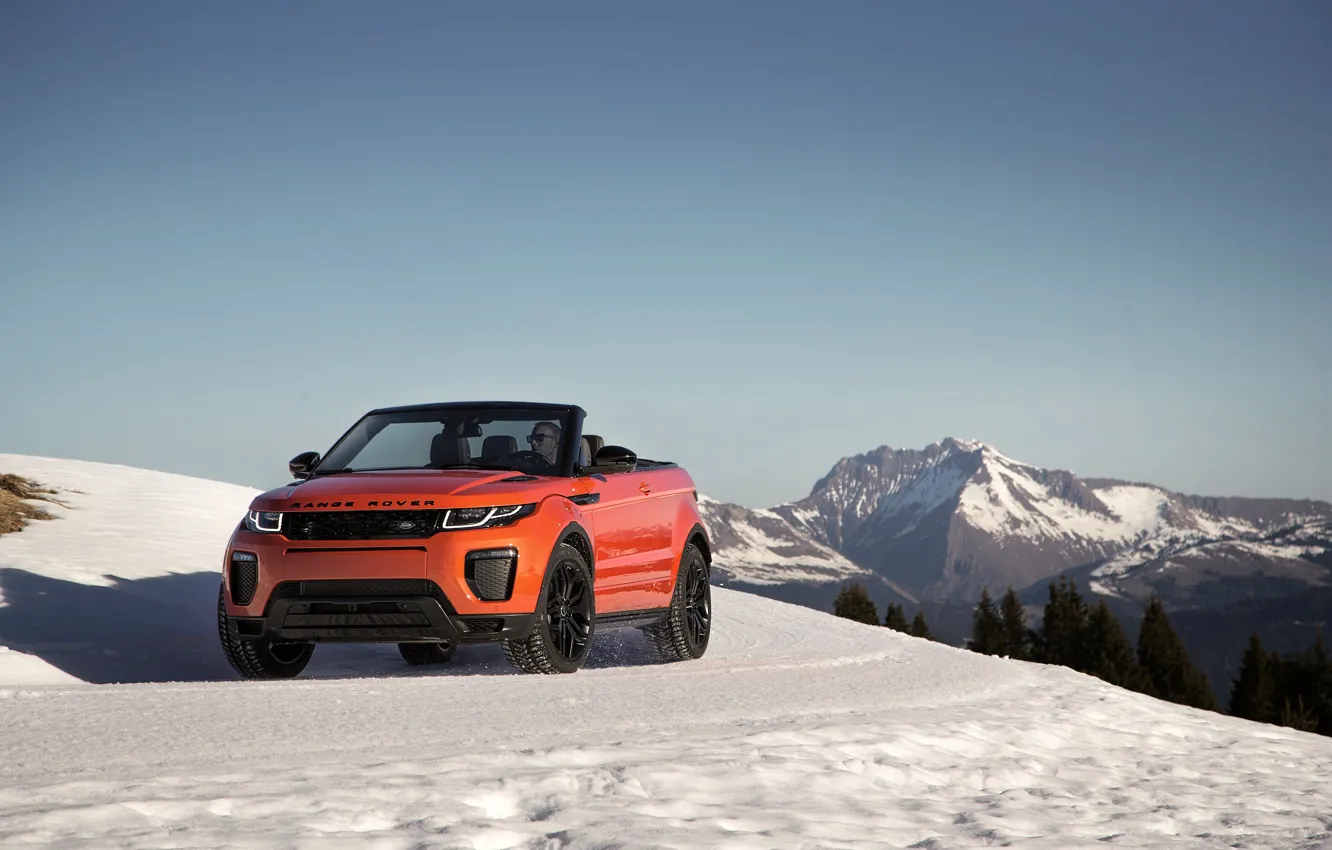 Photo wallpaper snow, mountains, Land Rover, Range Rover, Evoque