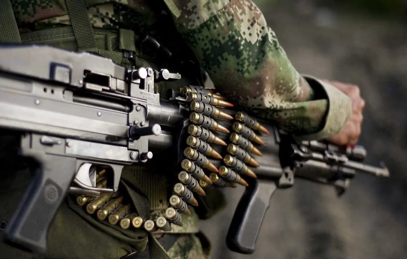 Photo wallpaper gun, soldier, weapon, man, rifle, MAG, uniform, machine gun