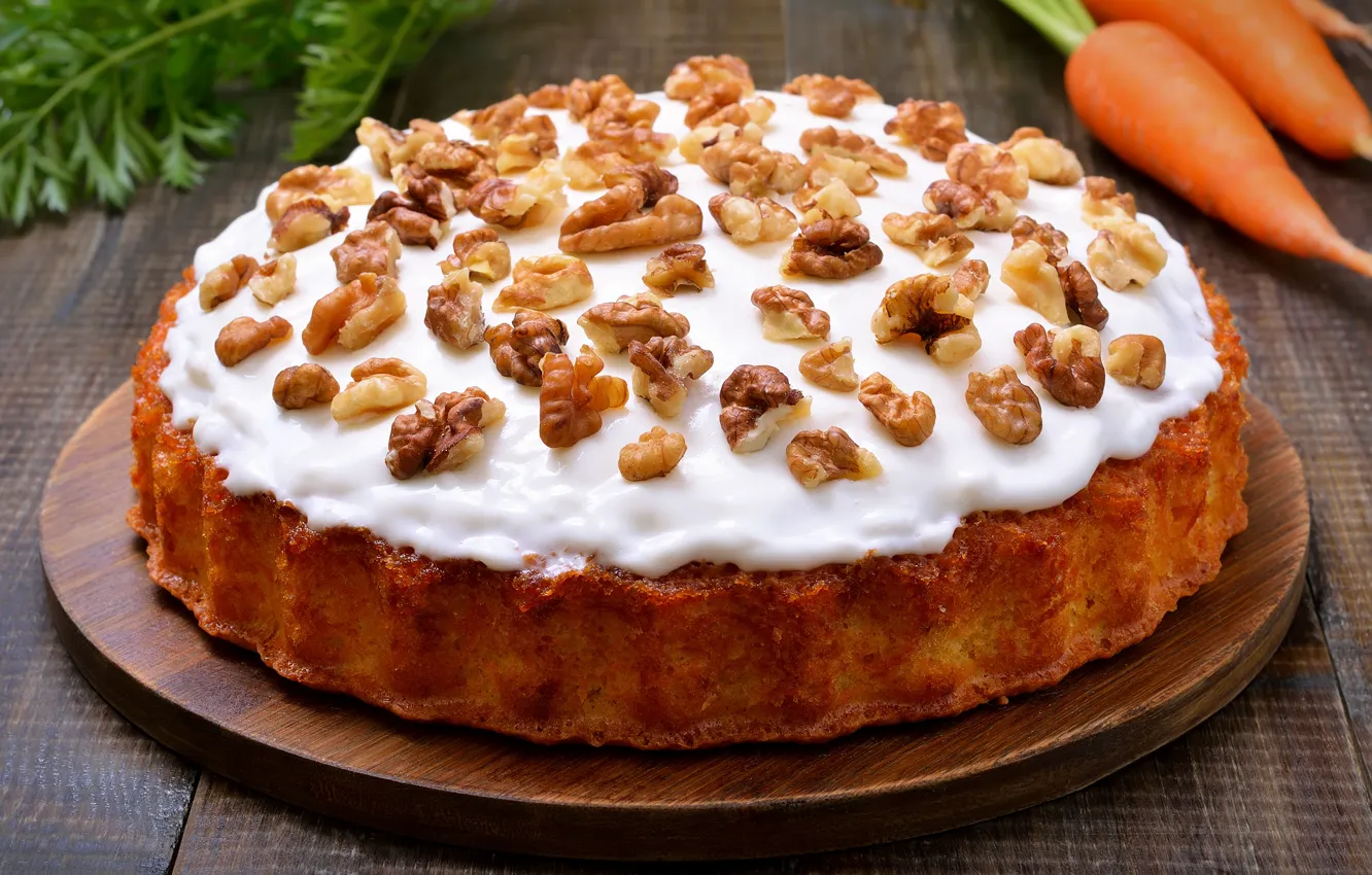 Photo wallpaper pie, nuts, cream, carrot