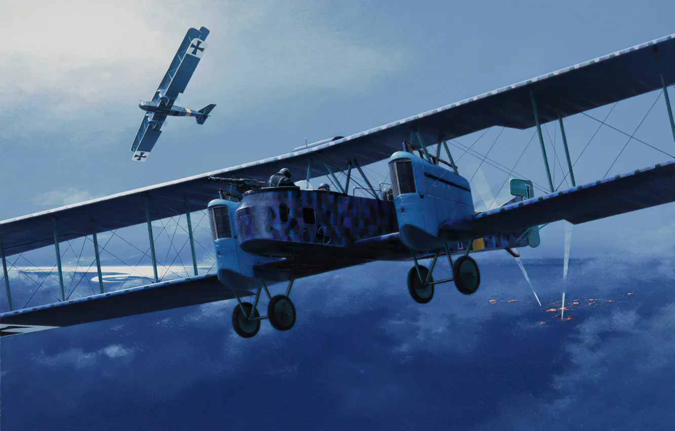 Photo wallpaper bomber, art, airplane, painting, aviation, WW1