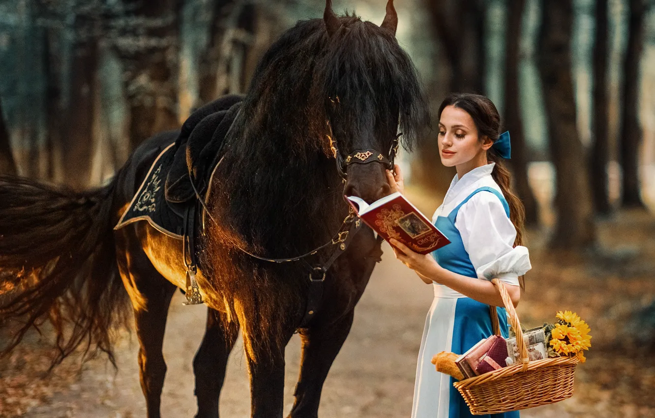 Photo wallpaper girl, horse, horse, communication, Alexandra Savenkova