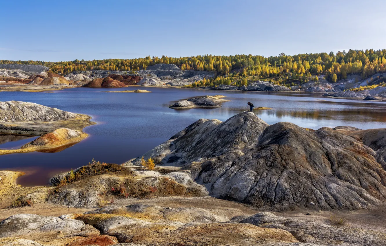 Photo wallpaper forest, landscape, nature, lake, stones, quarry, Andrey Sharapov