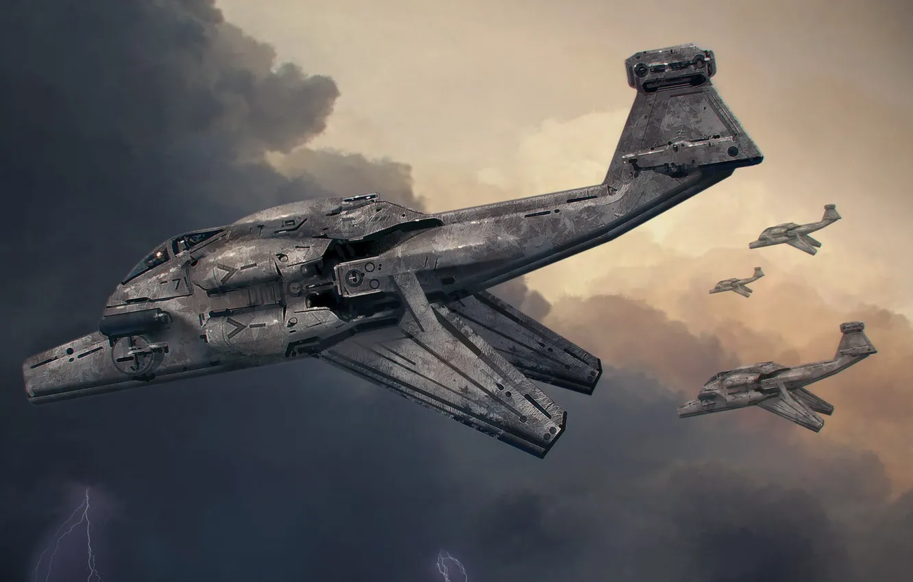 Photo wallpaper the storm, clouds, lightning, ship, art, the plane, steve burg