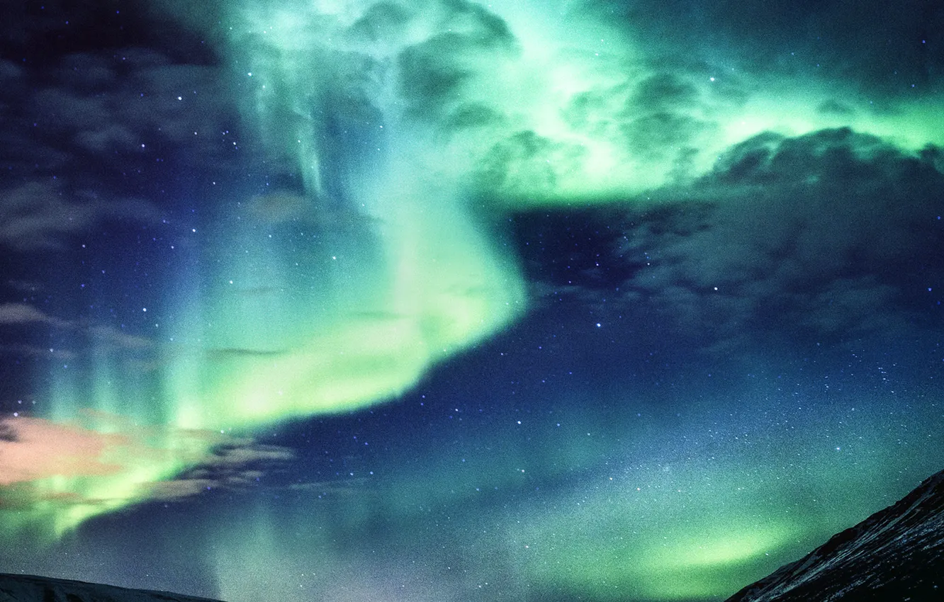 Photo wallpaper northern lights, Aurora Borealis, fjord