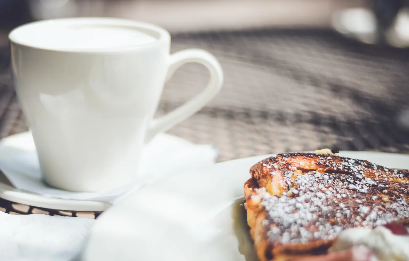 Photo wallpaper mug, Cup, cakes, powdered sugar