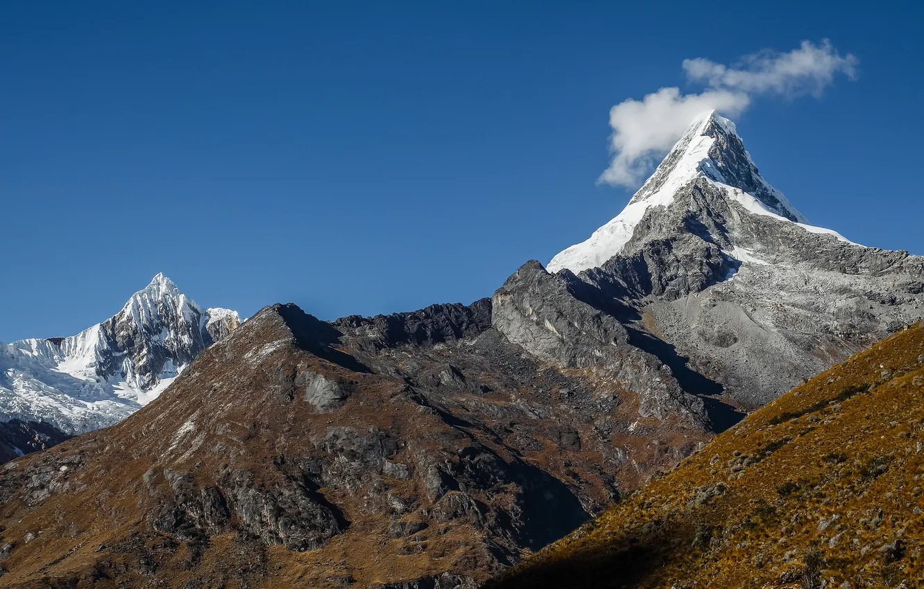 Photo wallpaper the sky, clouds, snow, mountains, slope
